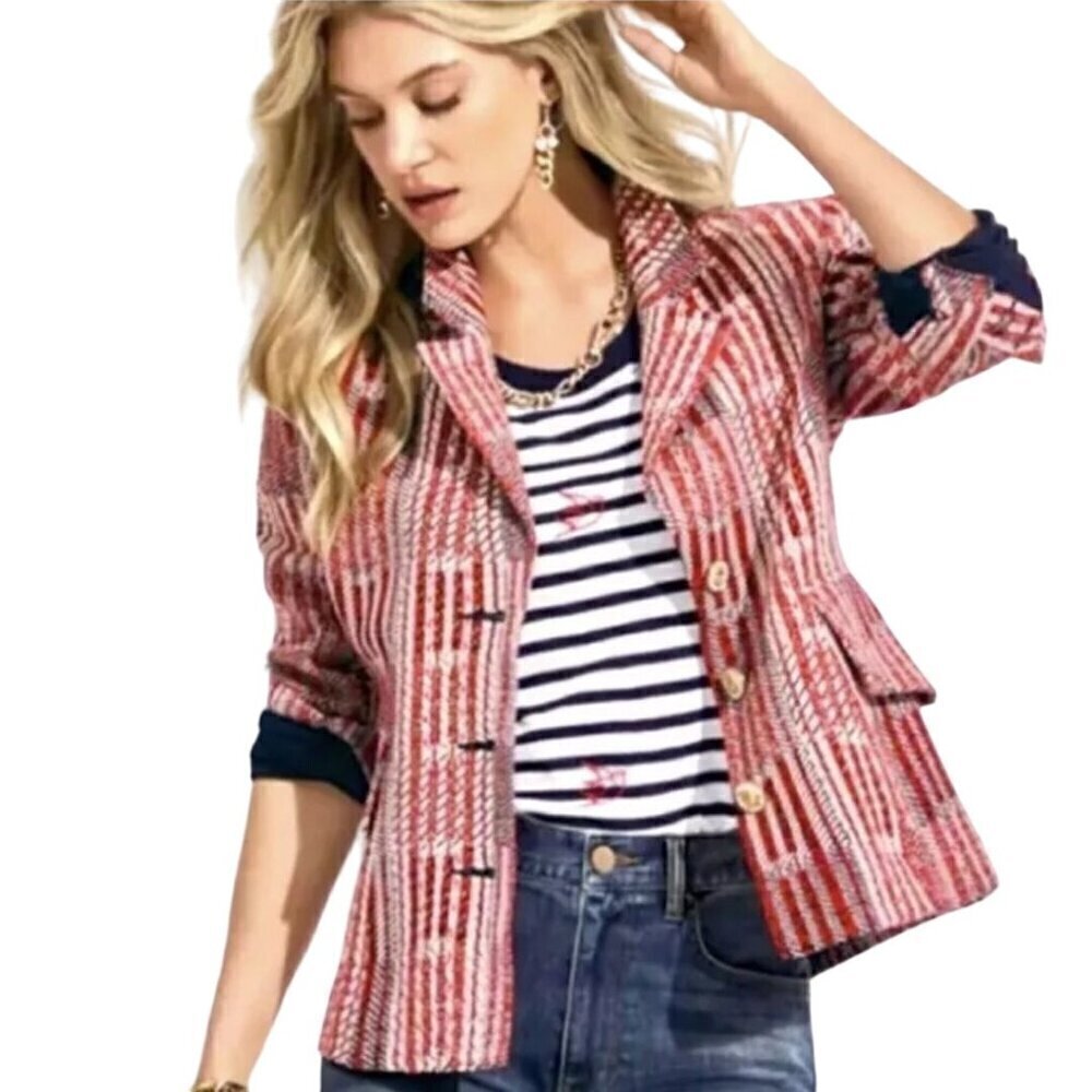 Cabi Patchwork Blazer Red White Blue Patriotic Size S